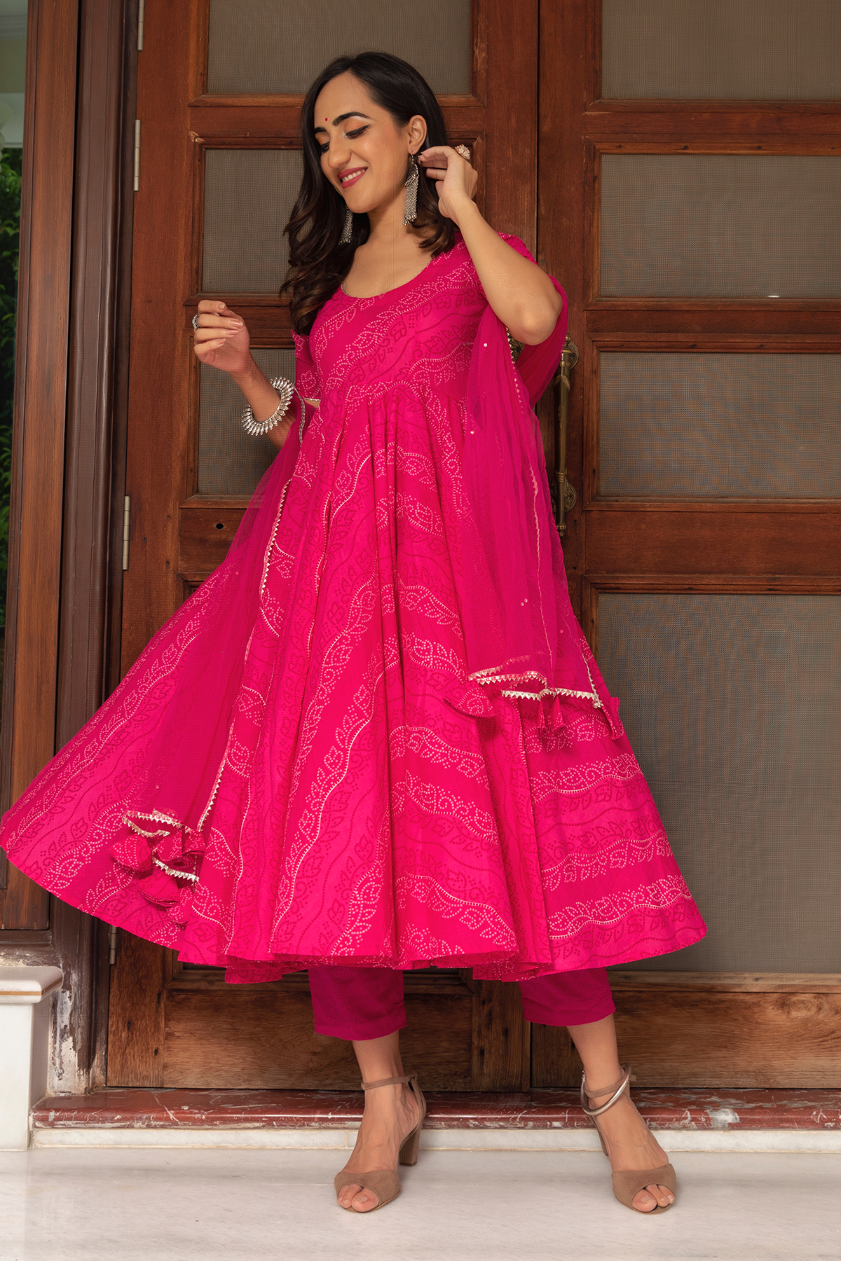 Bhandhej Pink Cotton Anarkali Set