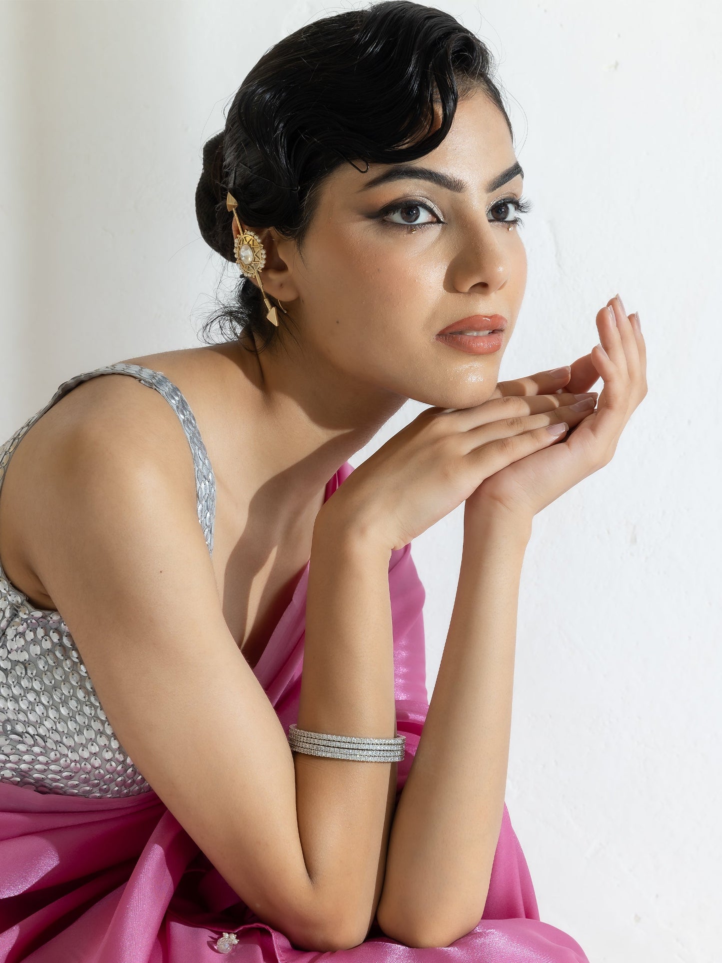 Dhiyona ST Onion Pink Silky Organza Saree with Beads and Self Blouse Fabric
