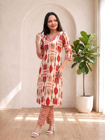 SASHA CORAL PRINTED KURTA PANT SET