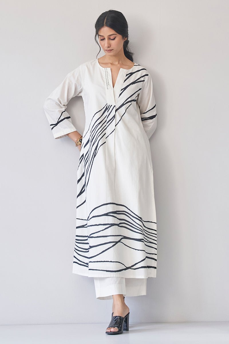 Women's Cream Cotton Abstract Printed Co-ord Set