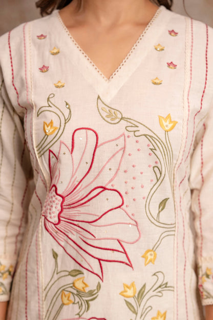 Viyona Flora Embroidered Kurta Pant Set
