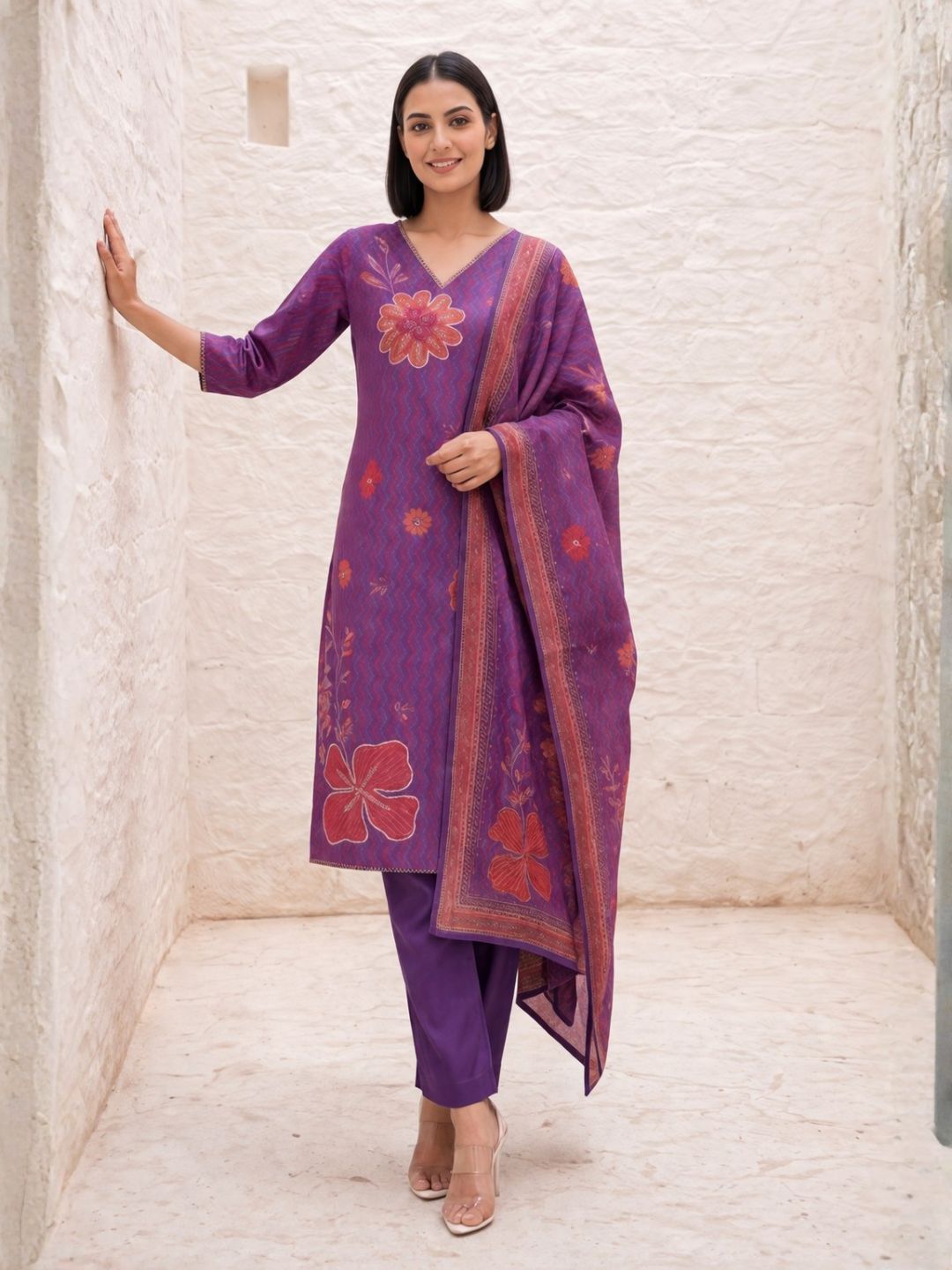 Malti Orchid Printed Shimmer Suit Set