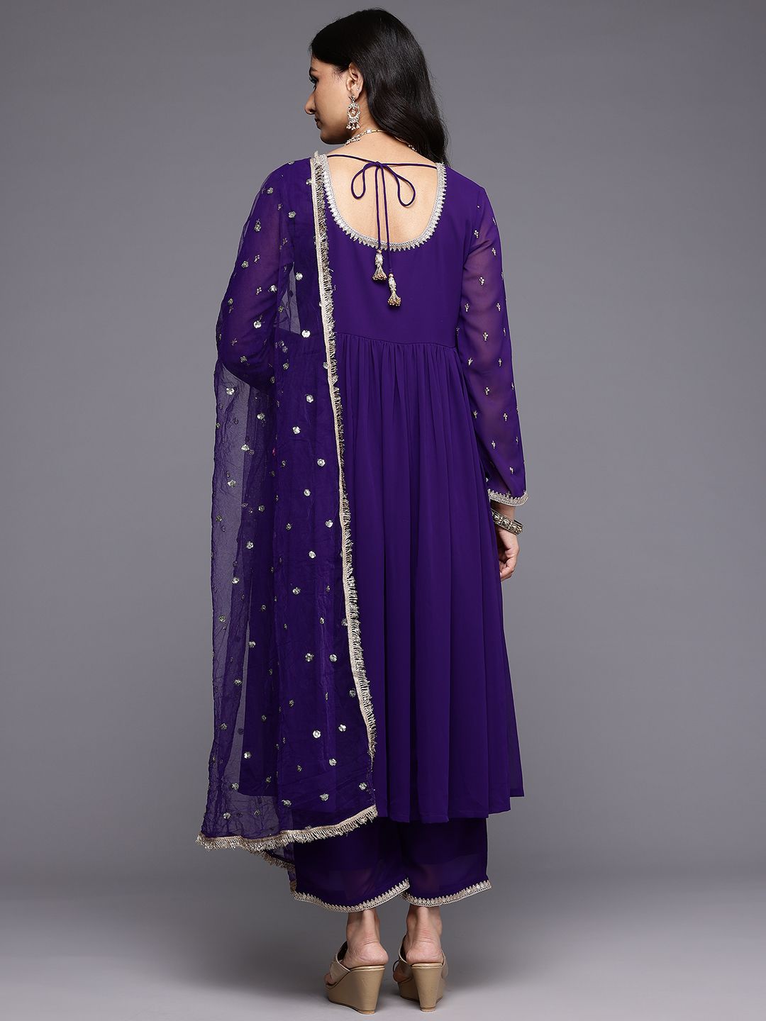 Dhiyona VA Embroidered Empire Zari Kurta With Palazzos & Dupatta