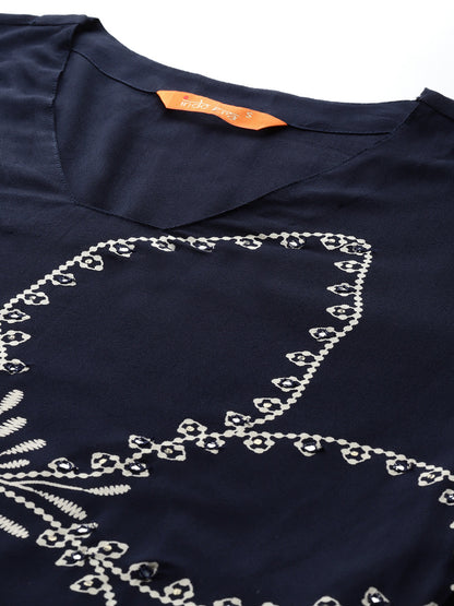 Floral Printed Mirror Work Kurta with Trousers