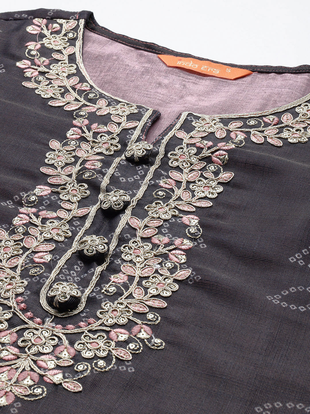 Bandhani Printed Thread Work Kurta with Trousers & With Dupatta