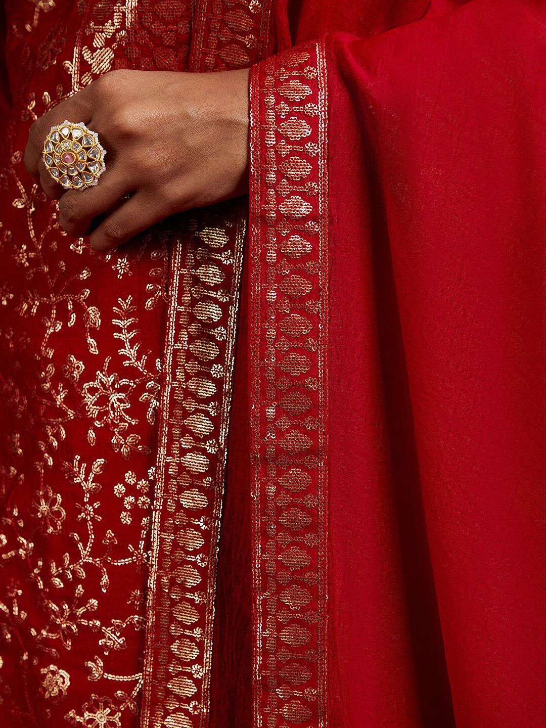 Dhiyona LL Floral Embroidered Sequinned Kurta with Palazzos & Dupatta