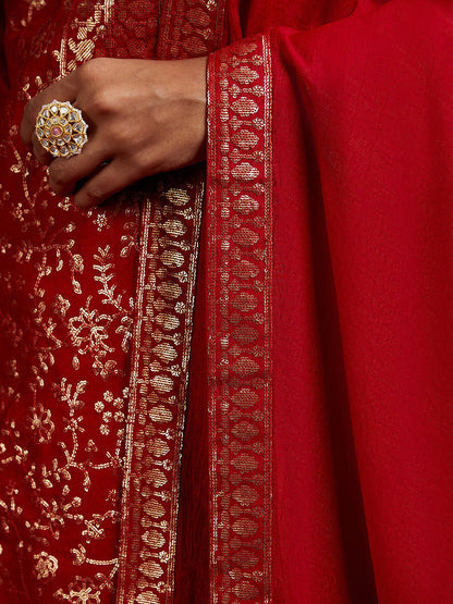 Dhiyona LL Floral Embroidered Sequinned Kurta with Palazzos & Dupatta
