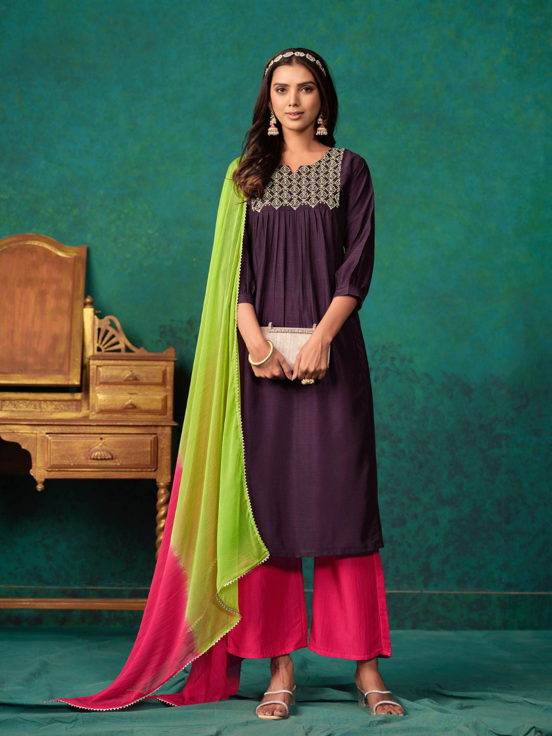 Embroidered Kurta Set With Dupatta
