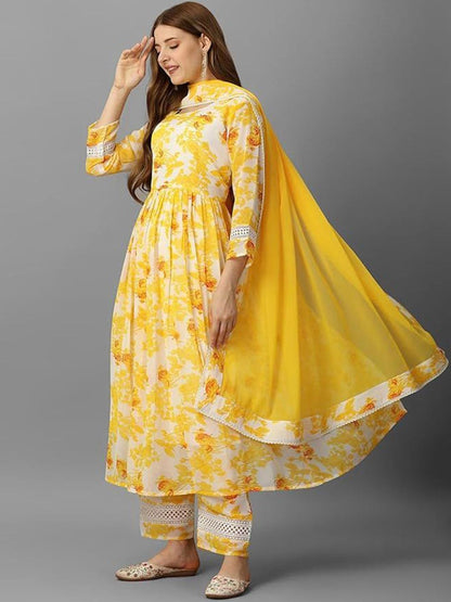 Dhiyona KL Women Floral Printed Pure Cotton Kurta with Palazzos & Dupatta
