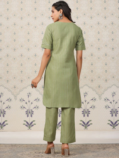 Dhiyona OD  Striped Regular Gotta Patti Kurta With Trousers