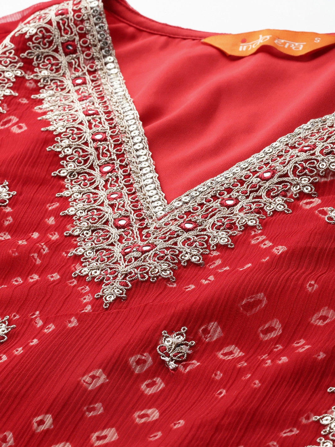 Bandhani Printed Zari Panelled Kurta With Trousers & Dupatta