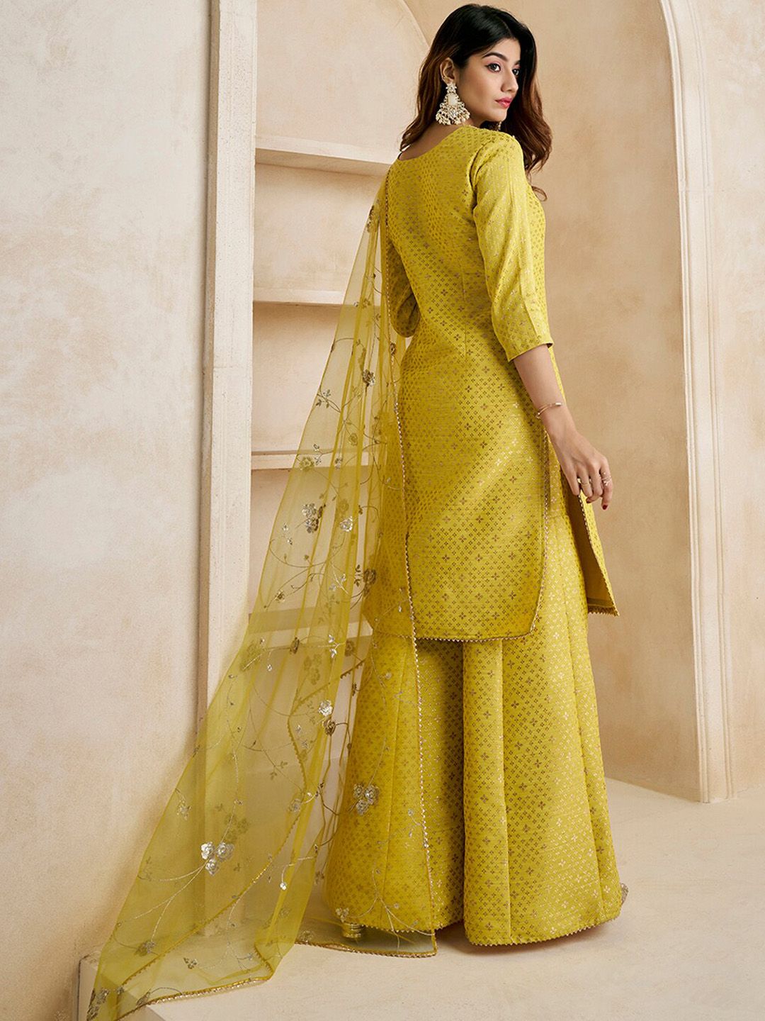 Dhiyona IN Mustard Gotta Patti Straight Kurta & Sharara With Dupatta