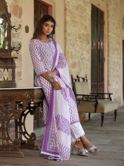 Dhiyona RR Women's Ethnic Motifs Printed Regular Pure Cotton Kurta with Trousers & Dupatta