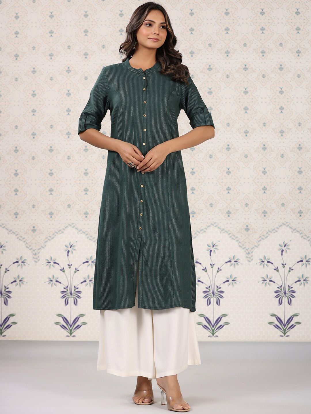 Dhiyona OD  Striped Roll Up Sleeves Pure Cotton Kurta