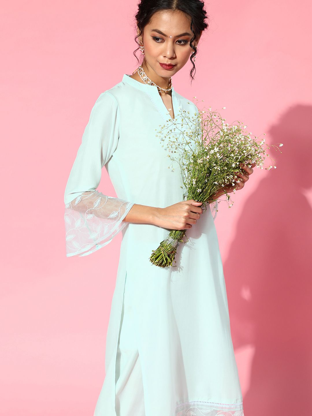 Dhiyona IE Blue Silk Blend Mandarin Collar Kurta Set
