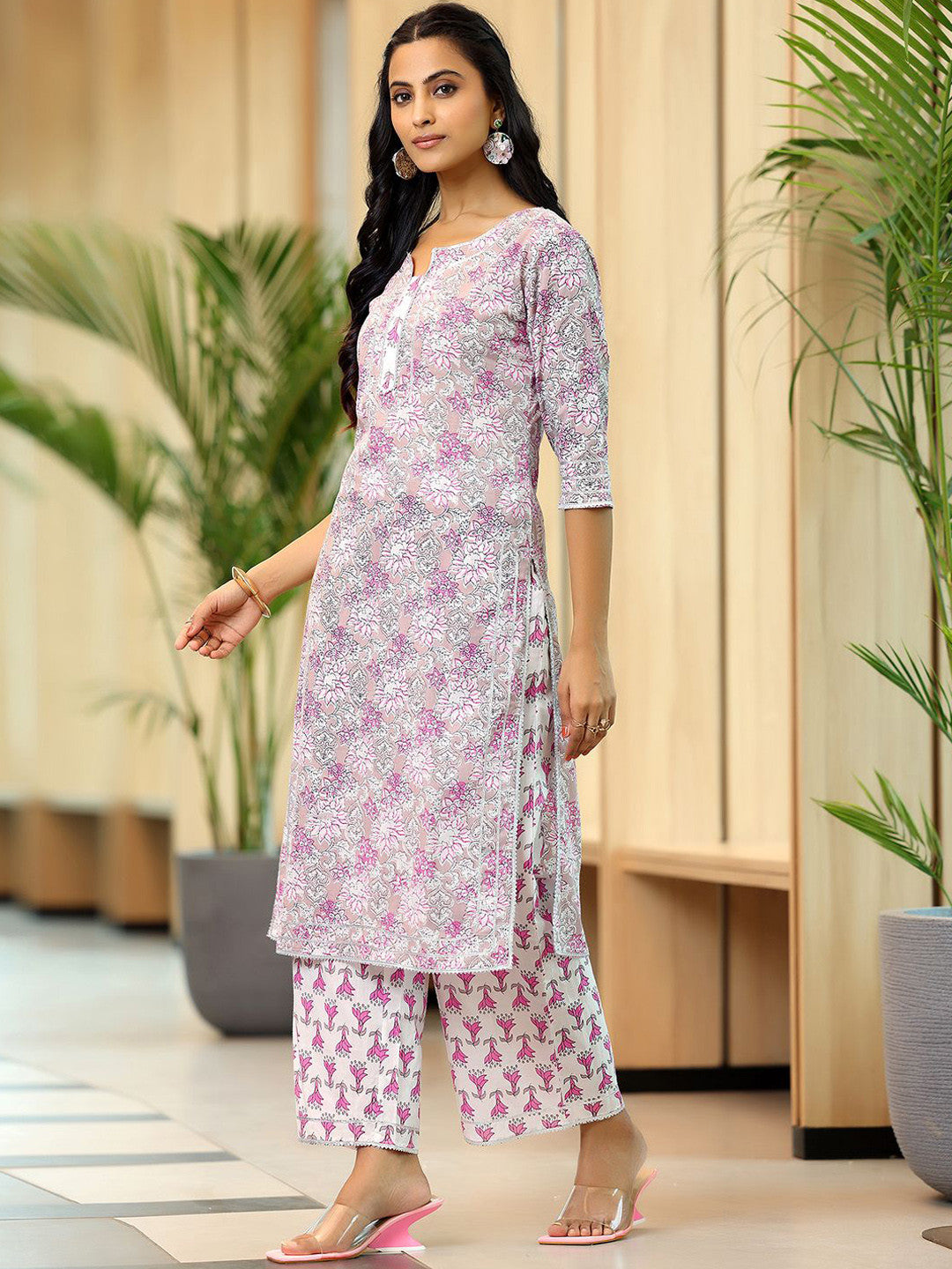 Floral Printed Straight Gotta Patti Pure Cotton Kurta with Palazzos & Dupatta