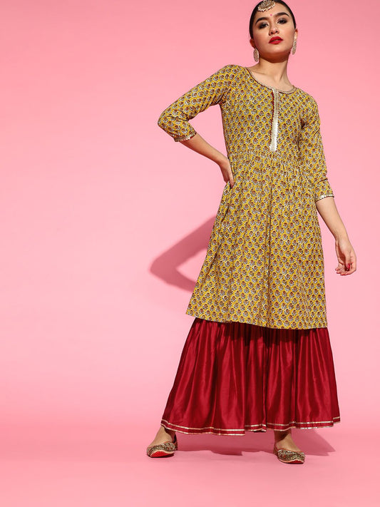 Dhiyona IE Ethnic Motifs Cotton Blend Kurta Set