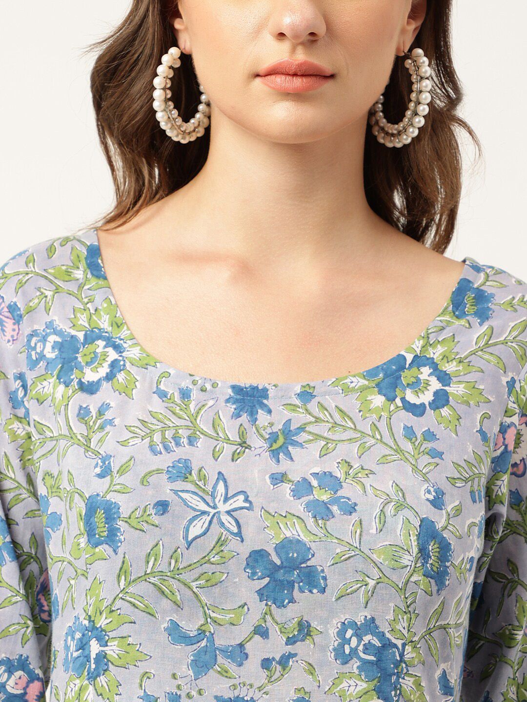 Dhiyona KL Floral Printed Pure Cotton Anarkali Kurta & Trousers With Dupatta