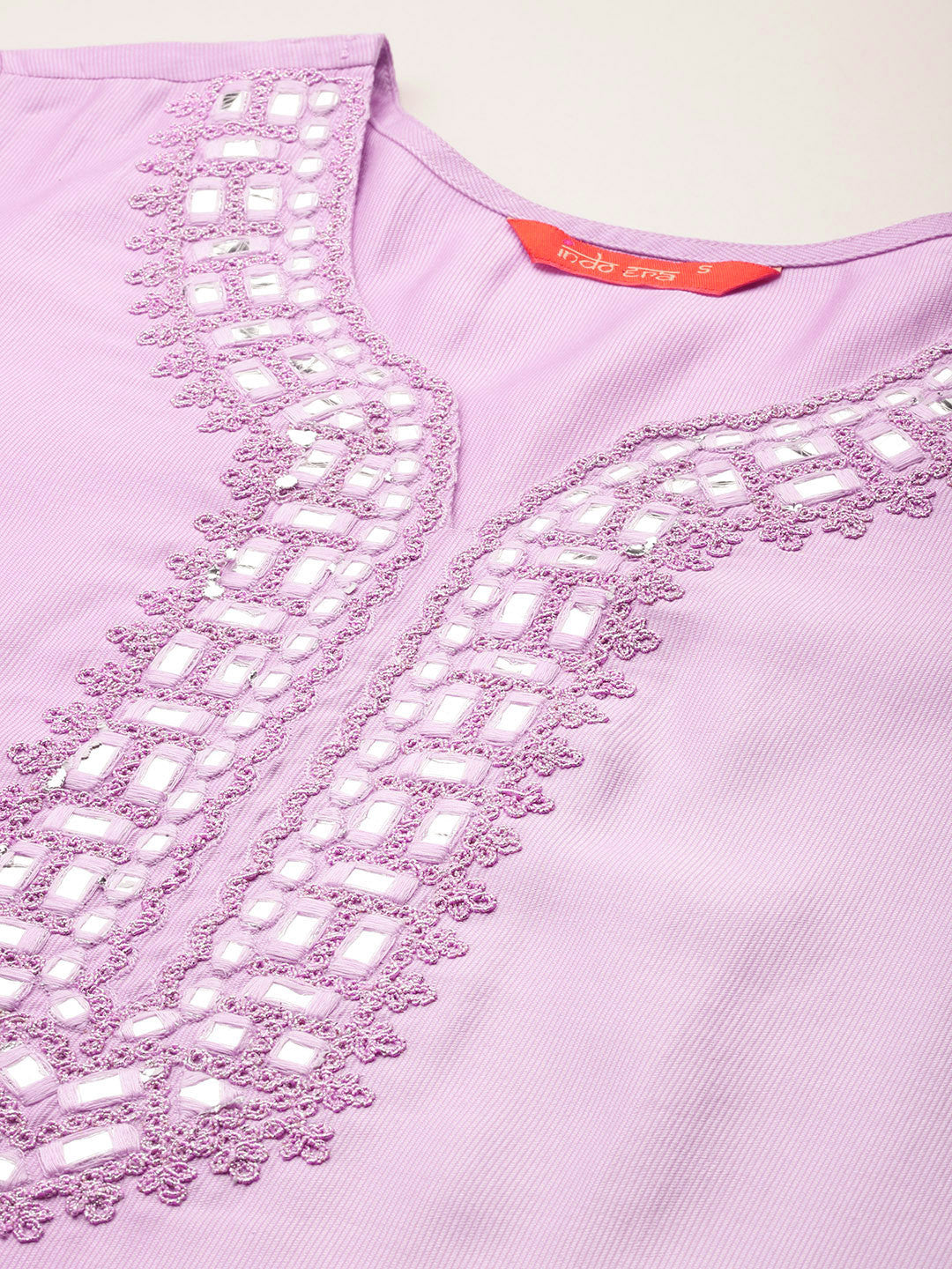 Yoke Design Mirror Work Liva Kurta With Trousers & Dupatta