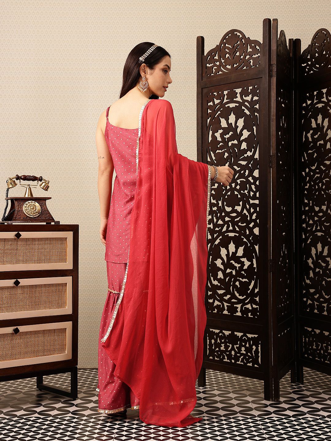 Dhiyona HOP Polka Dotted Sequinned Jashn Kurti with Sharara & With Dupatta