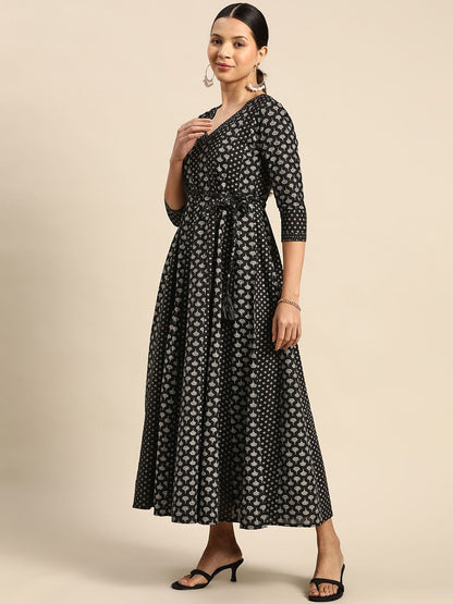 Dhiyona AY Women's Ethnic Motifs Printed A-Line Maxi Dress