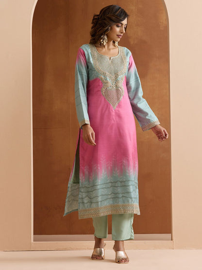 Dhiyona IS Women's Ethnic Motifs Embroidered Zari Work Straight Kurta with Trousers & Dupatta