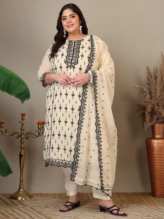 Dhiyona IN Women Ethnic Motifs Embroidered Thread Work Kurta with Trousers & With Dupatta