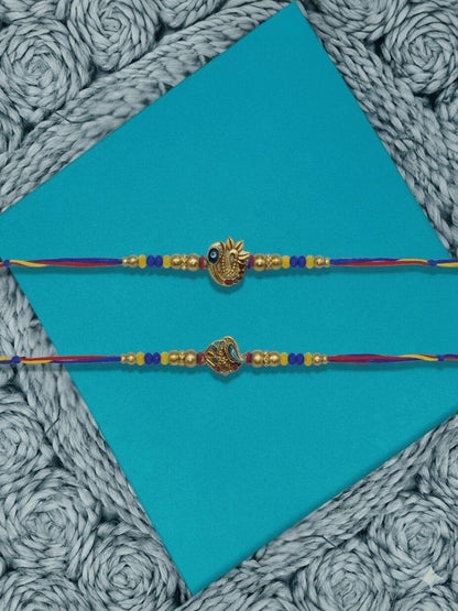 Dhiyona Set Of 2 Peacock Design Thread Rakhi With Roli Chawal Chandan Mishri