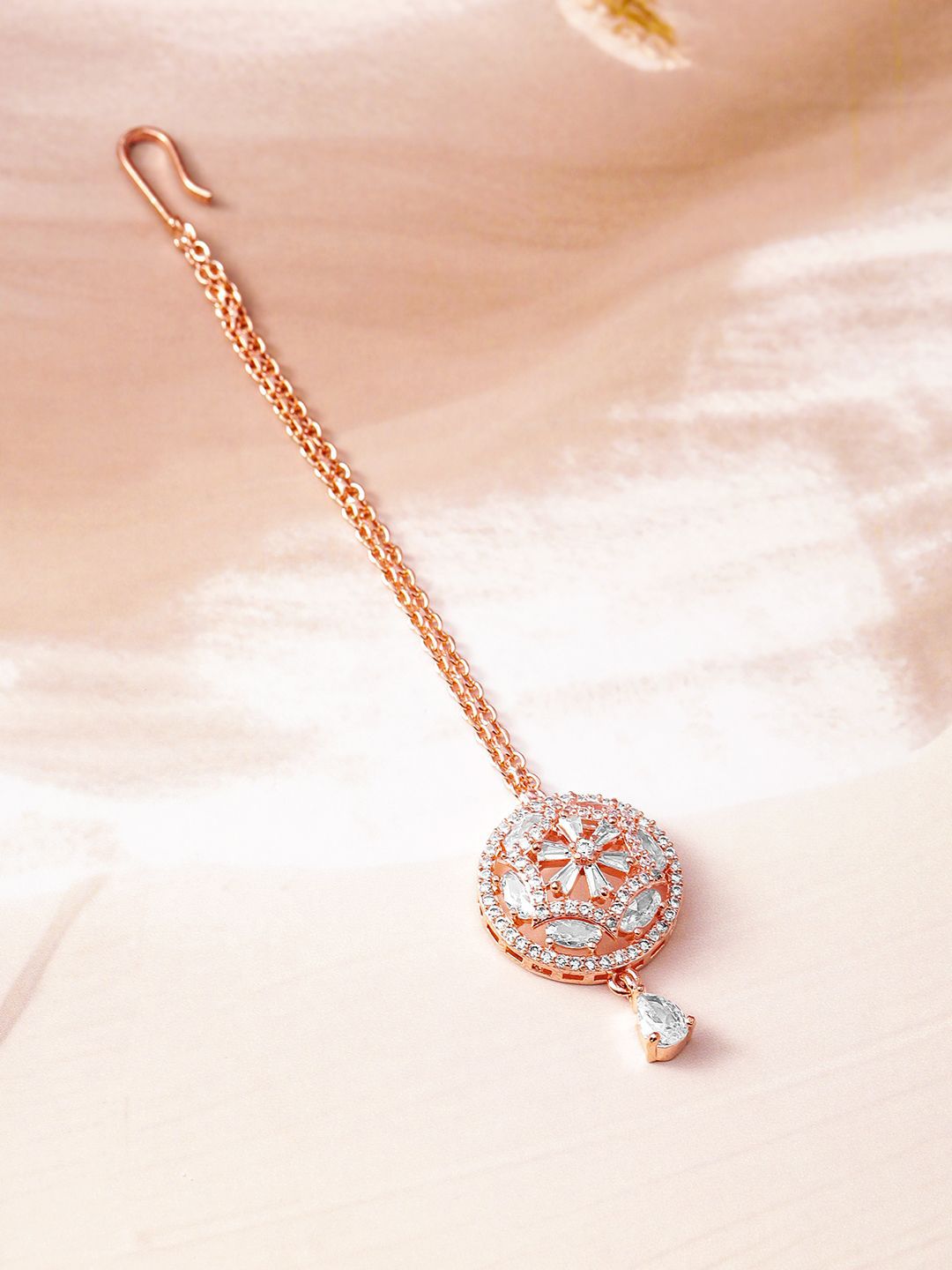 Dhiyona RJ Women's 18K Rose Gold-Plated White & Cubic Zirconia Studded Maang Tikka