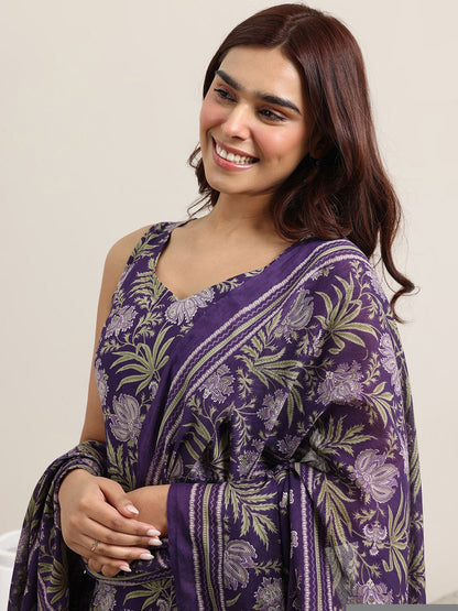 Floral Printed Pure Cotton Straight Kurta with Trousers & Dupatta