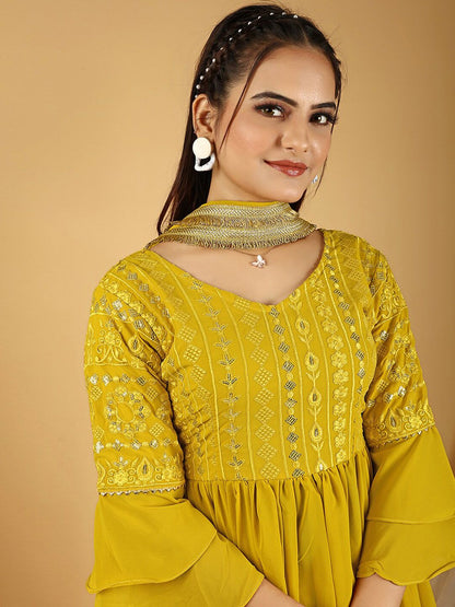 Dhiyona KL Floral Embroidered Regular Kurti With Sharara & Dupatta