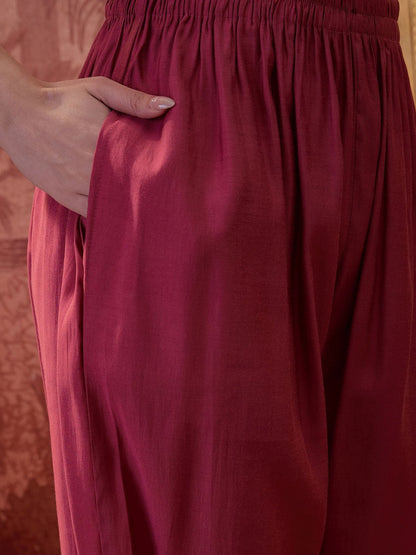 Embroidered V-Neck Kurta Trousers & Dupatta