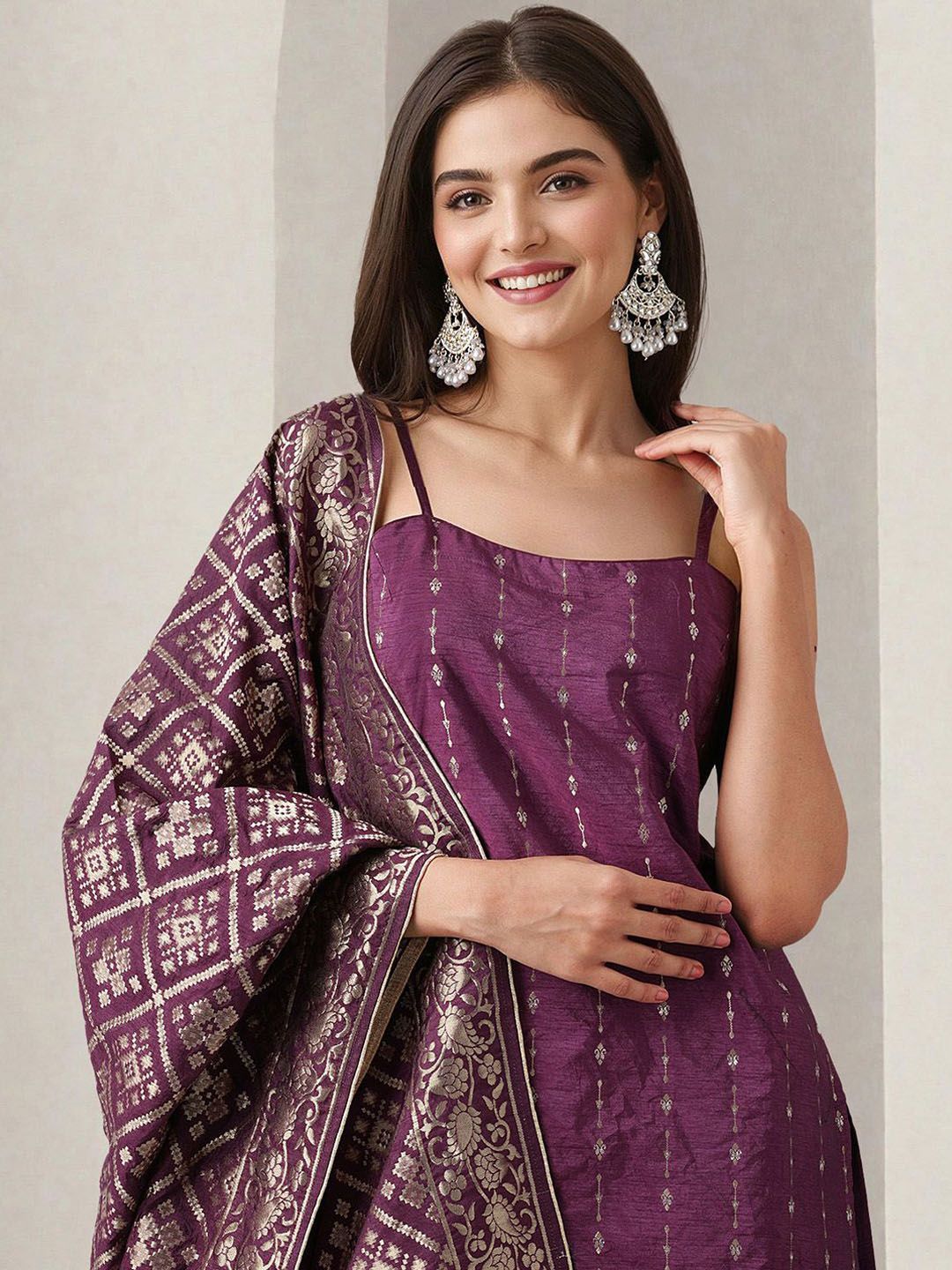 Dhiyona IS Women's Women Ethnic Motifs Printed Regular Sequinned Kurta with Trousers & With Dupatta
