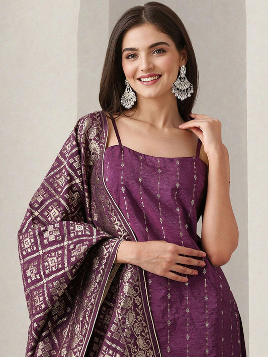 Dhiyona IS Women's Women Ethnic Motifs Printed Regular Sequinned Kurta with Trousers & With Dupatta