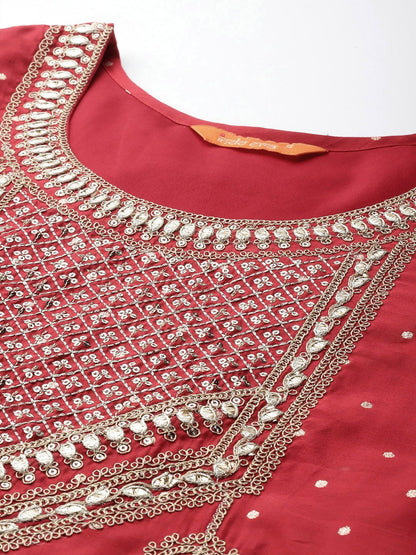Dhiyona IE Embroidered Sequinned Kurta With Trousers & Dupatta