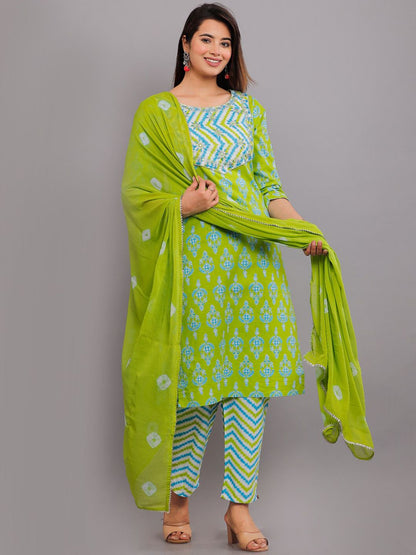 Dhiyona KL Ethnic Motifs Printed Regular Pure Cotton Kurta with Trousers & With Dupatta