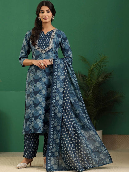 Women Ethnic Motifs Printed Regular Thread Work Kurta with Trousers & With Dupatta