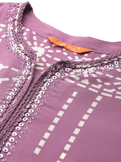 Printed Beads & Stones Kurta with Palazzos