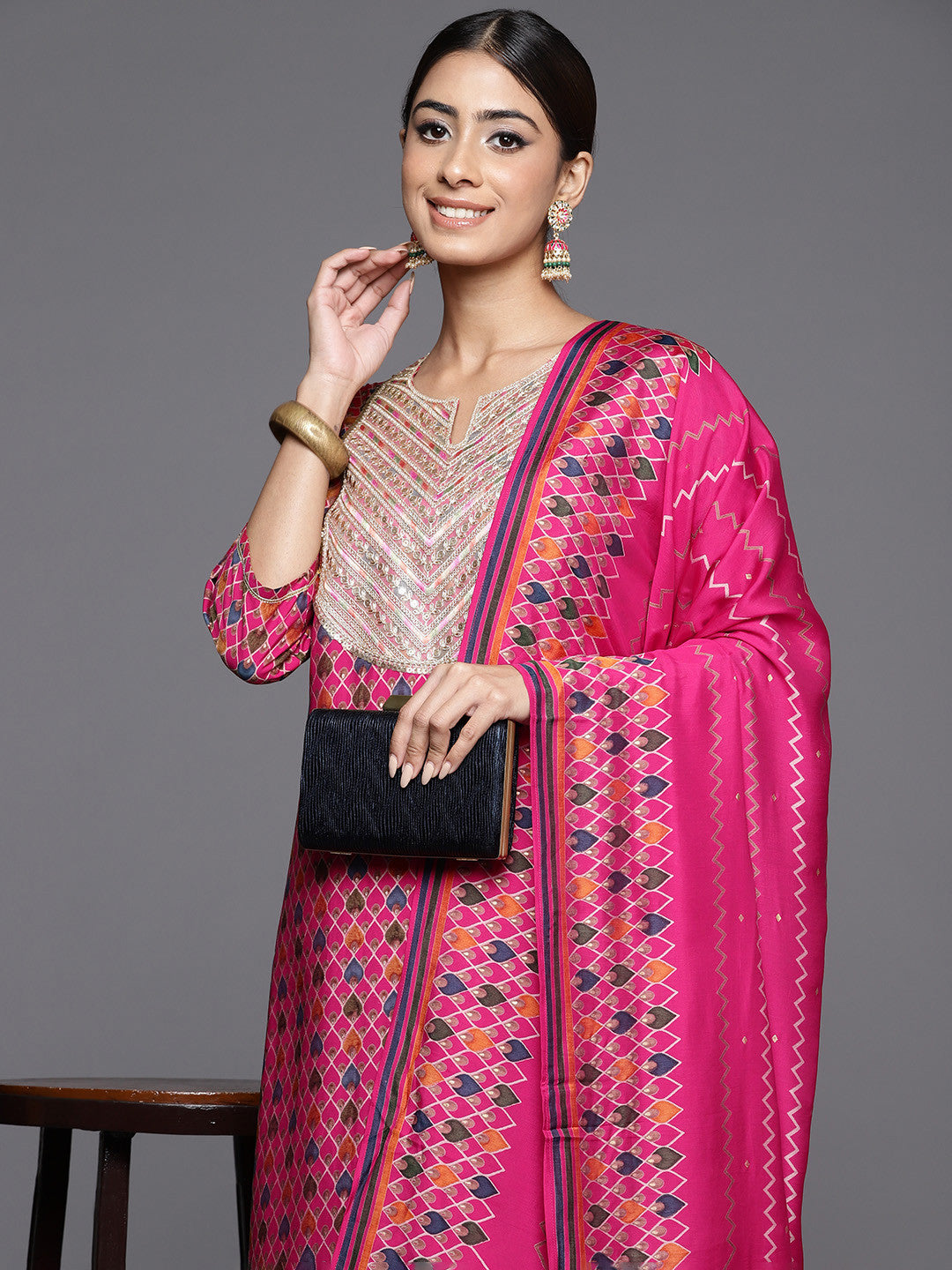 Women Ethnic Motifs Yoke Design Gotta Patti Kurta with Trousers & With Dupatta