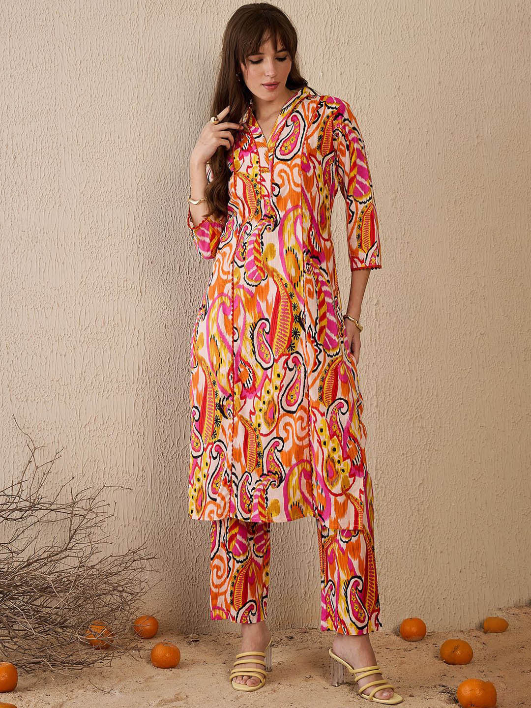 Women Printed Panelled Pure Cotton Kurta with Trousers