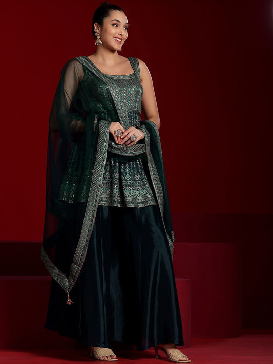 Dhiyona LL Ethnic Motifs Embroidered Sequinned Kurti with Palazzos & Dupatta