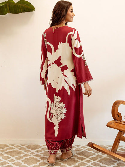 Dhiyona IS Women's Quirky Printed Beads and Stones Pure Cotton Kurta With Trousers & Dupatta