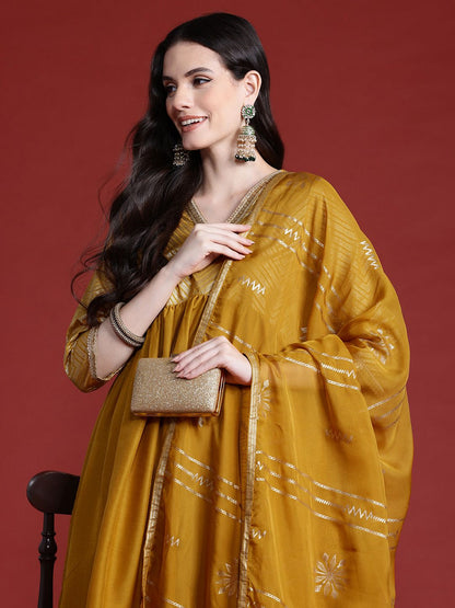 Dhiyona AN Printed Panelled Sequinned Kurta with Sharara & Dupatta