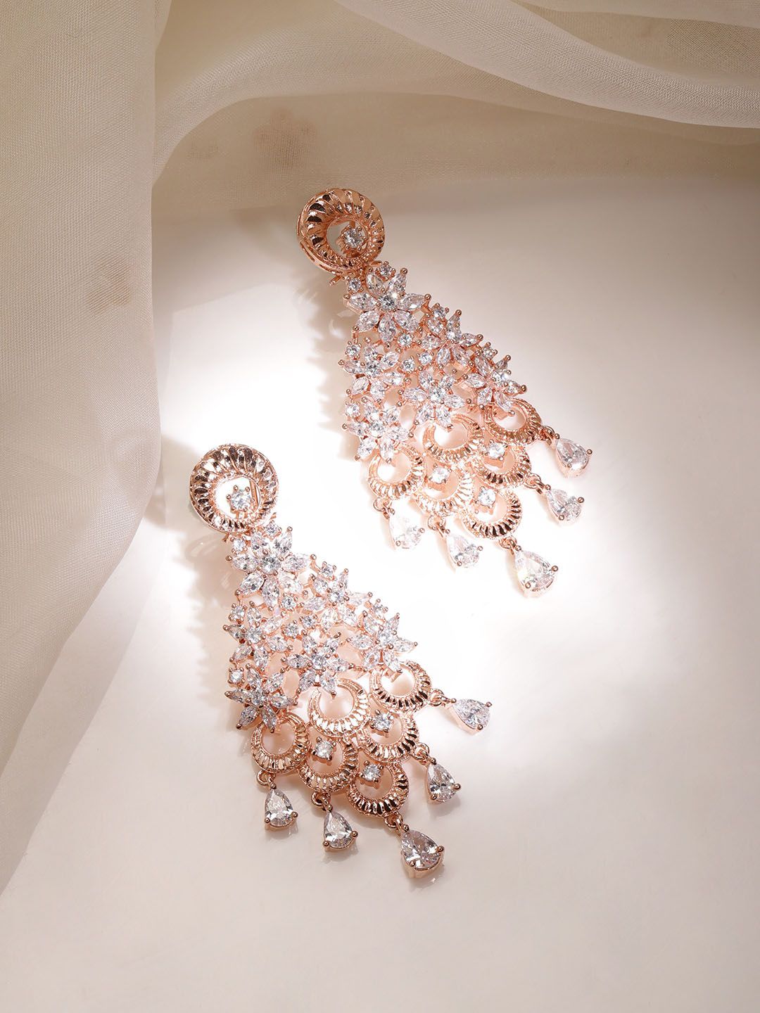 Dhiyona RJ Women's 18K Rose Gold & Gold-Toned Cubic Zirconia Stone Cascading Floral Chandelier Earring