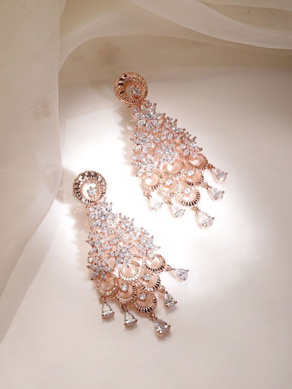 Dhiyona RJ Women's 18K Rose Gold & Gold-Toned Cubic Zirconia Stone Cascading Floral Chandelier Earring