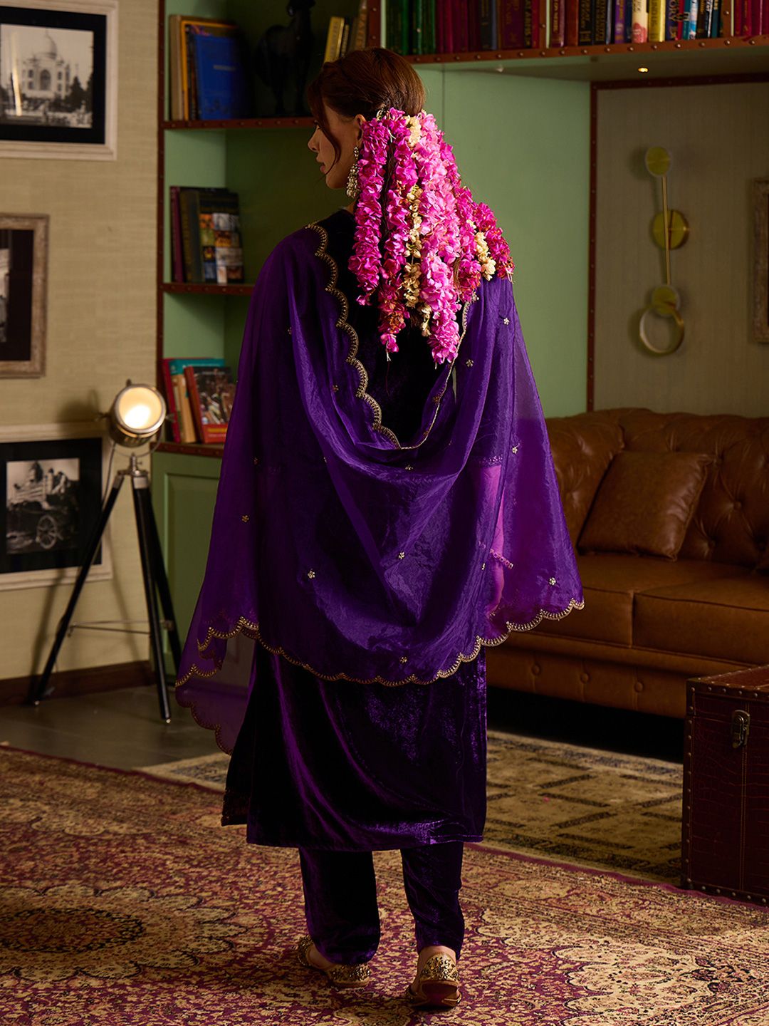 Dhiyona CH Women Ethnic Motifs Embroidered Regular Mirror Work Velvet Kurta with Trousers & With Dupatta