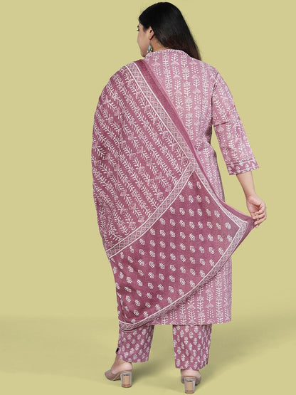 Dhiyona KL Women Off White Ethnic Motifs Pure Cotton Kurta with Trousers & Dupatta