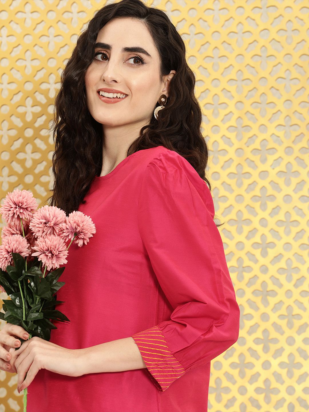 Dhiyona OD  Women Fuchsia Pink Solid Rozana Kurta