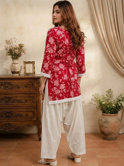 Women Floral Printed Regular Pure Cotton Kurta with farsi salwar