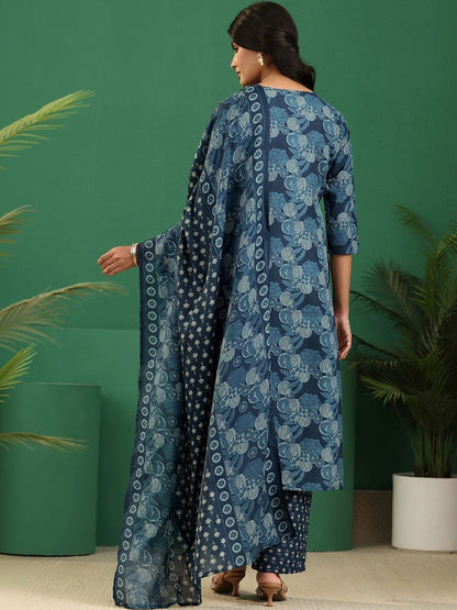 Women Ethnic Motifs Printed Regular Thread Work Kurta with Trousers & With Dupatta